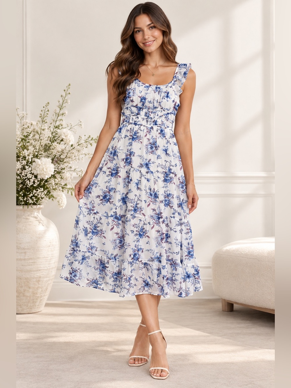 Speechless Kids Girls Size 10 Blue White Floral Midi Dress